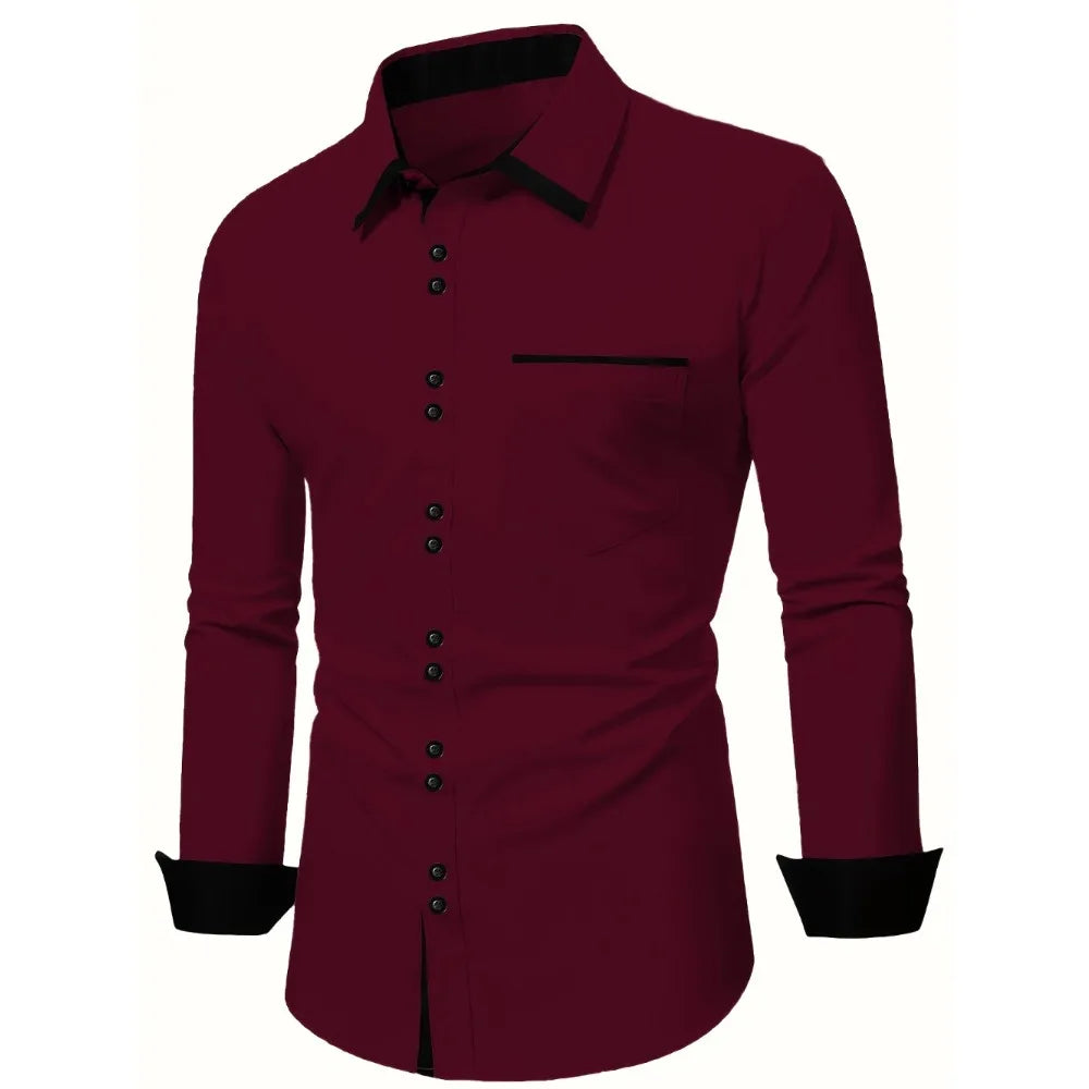 Classic Black Patchwork Men’s Smart Business Shirt Black Label