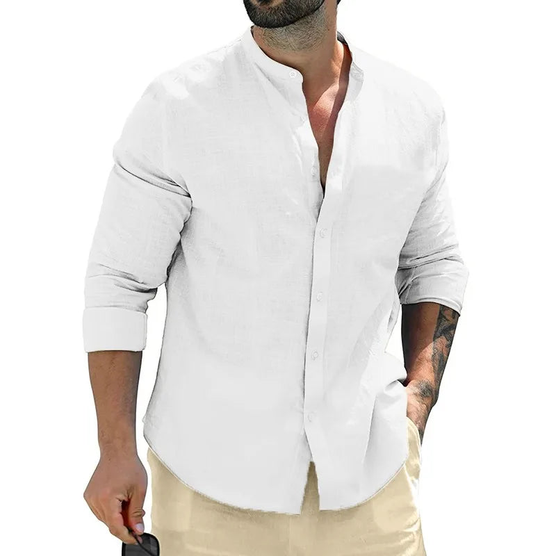 The York – Men’s White Cotton Long Sleeve Shirt