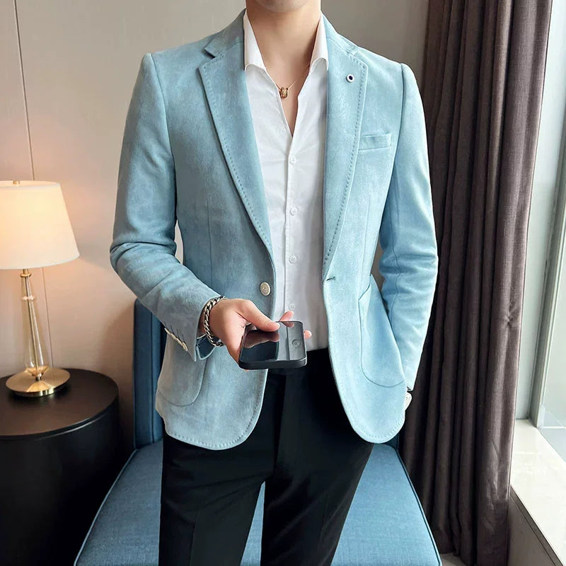 Men’s Slim Fit Deerskin Velvet Blazer – Elegant Luxury Suit Jacket