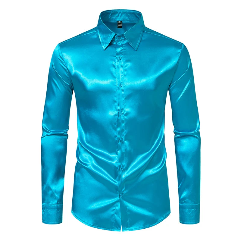 The Manhattan – Men’s Black Satin Dress Shirt