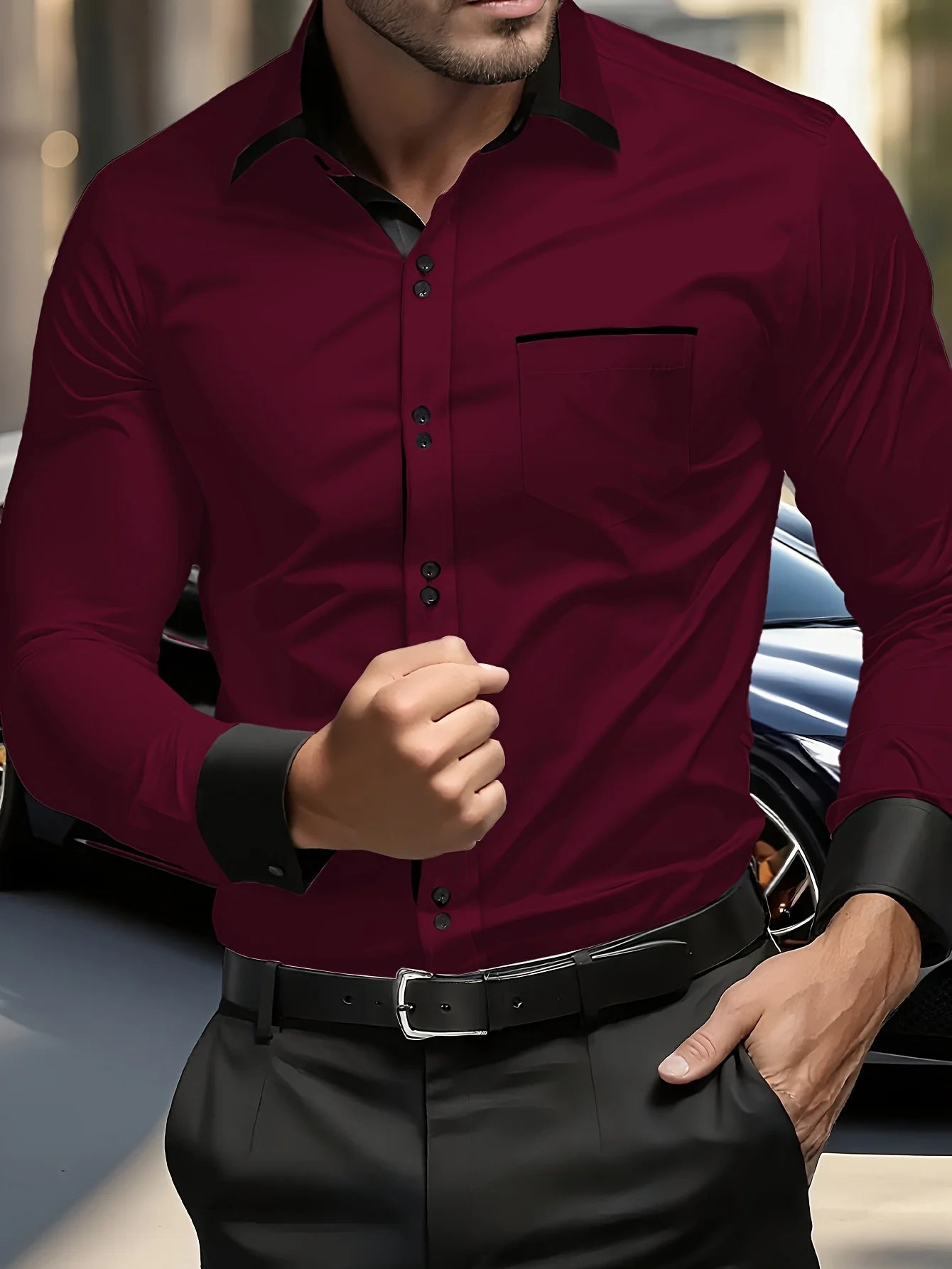 Classic Black Patchwork Men’s Smart Business Shirt Black Label