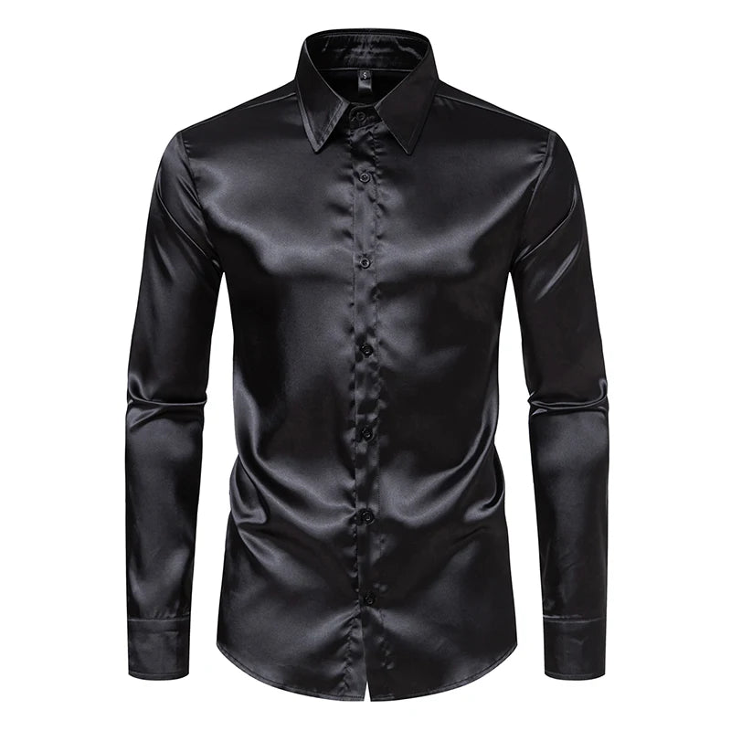 The Manhattan – Men’s Black Satin Dress Shirt