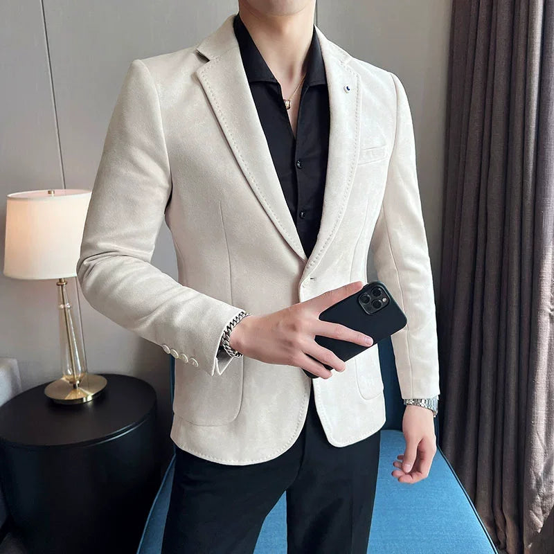 Men’s Slim Fit Deerskin Velvet Blazer – Elegant Luxury Suit Jacket