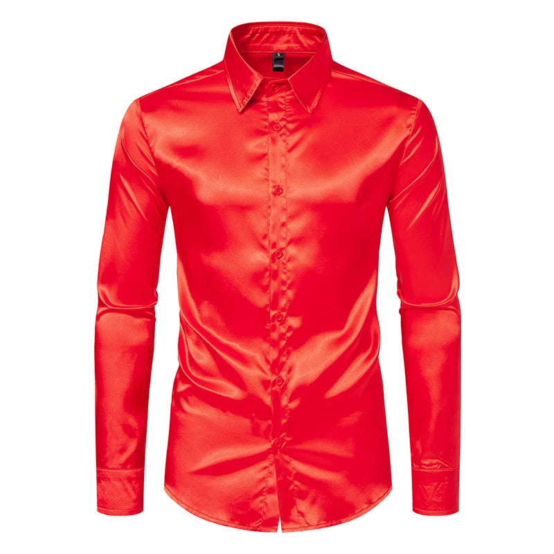 The Manhattan – Men’s Black Satin Dress Shirt