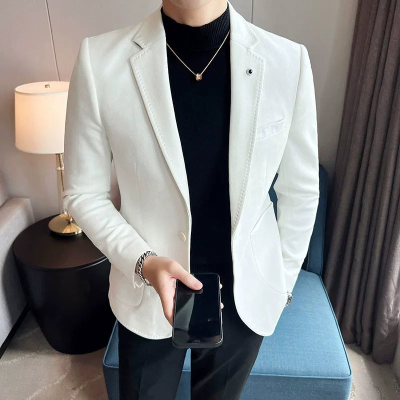 Men’s Slim Fit Deerskin Velvet Blazer – Elegant Luxury Suit Jacket