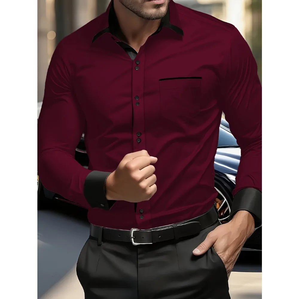 Classic Black Patchwork Men’s Smart Business Shirt Black Label