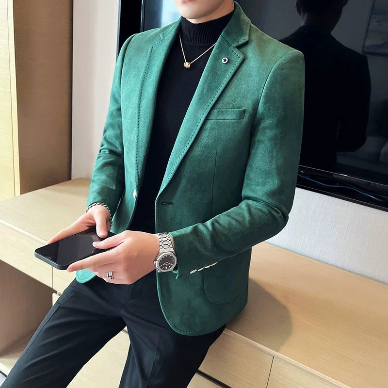 Men’s Slim Fit Deerskin Velvet Blazer – Elegant Luxury Suit Jacket