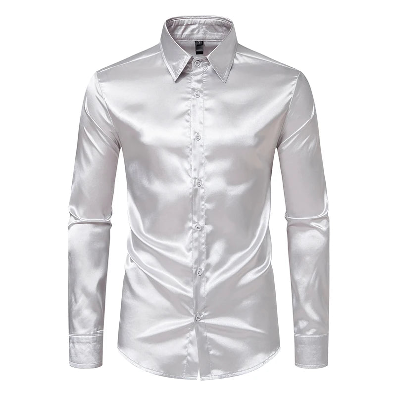 The Manhattan – Men’s Black Satin Dress Shirt