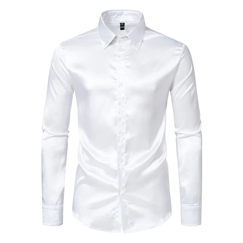 The Manhattan – Men’s Black Satin Dress Shirt