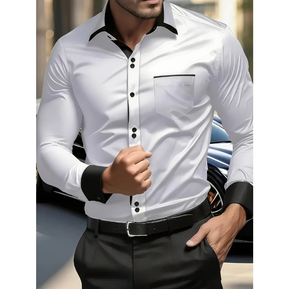 Classic Black Patchwork Men’s Smart Business Shirt Black Label