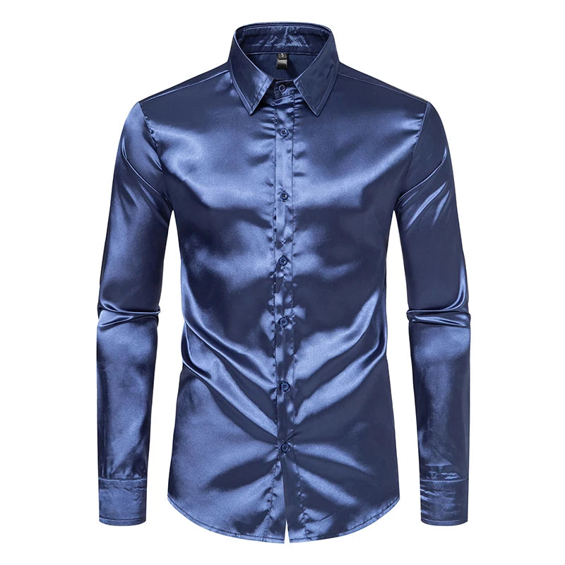 The Manhattan – Men’s Black Satin Dress Shirt