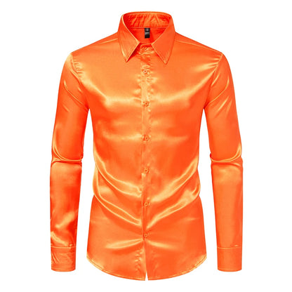 The Manhattan – Men’s Black Satin Dress Shirt