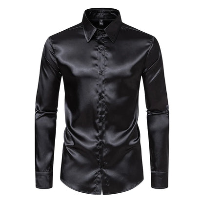 The Manhattan – Men’s Black Satin Dress Shirt