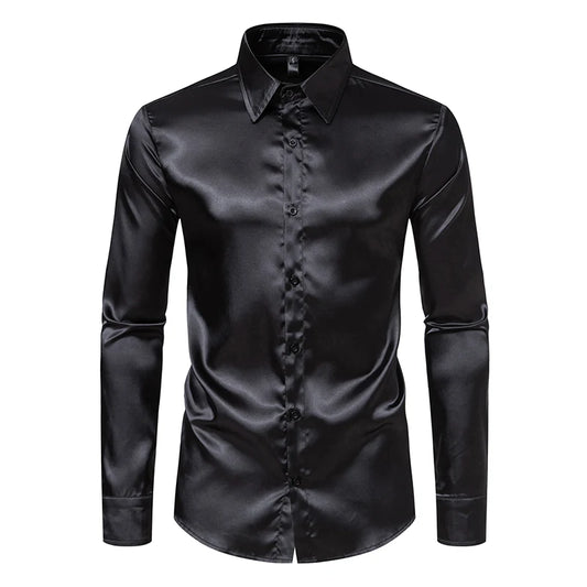 The Manhattan – Men’s Black Satin Dress Shirt