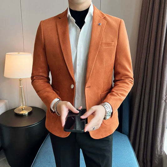 Men’s Slim Fit Deerskin Velvet Blazer – Elegant Luxury Suit Jacket