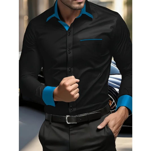 Classic Black Patchwork Men’s Smart Business Shirt Black Label