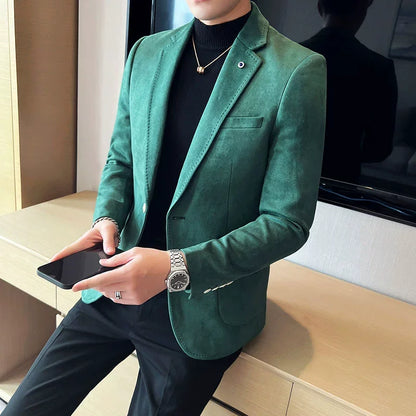 Men’s Slim Fit Deerskin Velvet Blazer – Elegant Luxury Suit Jacket