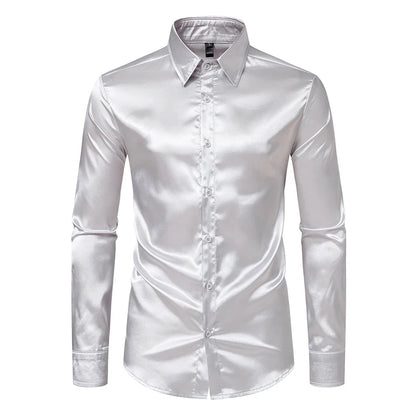 The Manhattan – Men’s Black Satin Dress Shirt