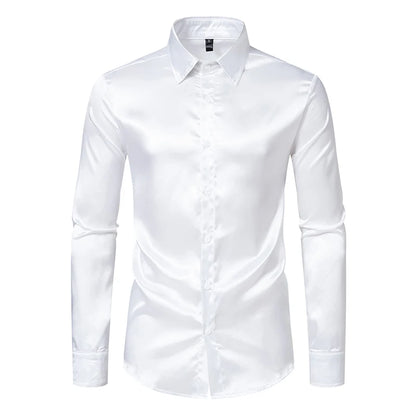 The Manhattan – Men’s Black Satin Dress Shirt